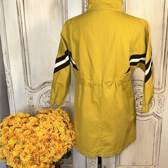 Asago 100% Cotton Chartreuse Striped Arms Cinched Waist Popover Windbreaker S/M - Picture 9 of 12